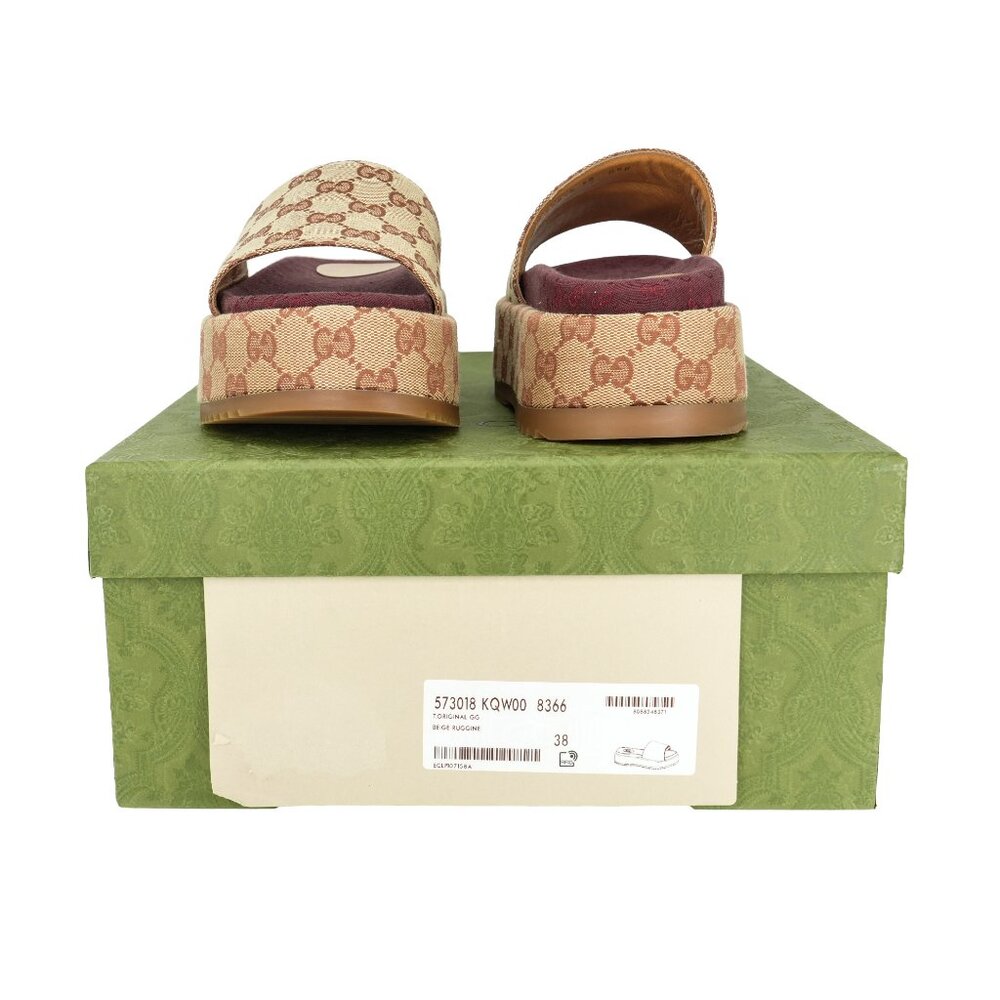Gucci Beige Monogram Platform Slide Sandals with Burgundy Insole - Picture 16 of 16
